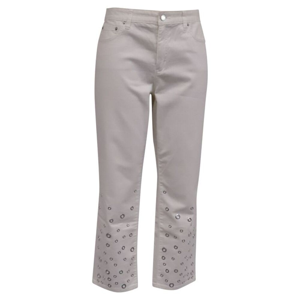 Michael Kors Izzy Embellished Cropped Skinny Jeans in White Cotton